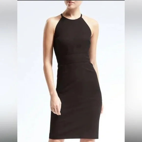 Banana Republic | Dresses | Banana Republic Black Halter Knee Length Dress  Size 2 Petite | Poshmark